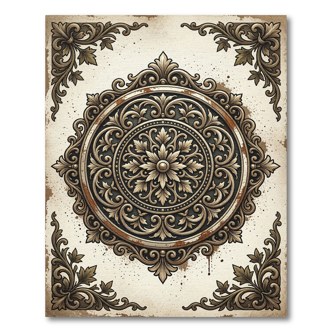 Ornate Gold Scrollwork Medallion Rug