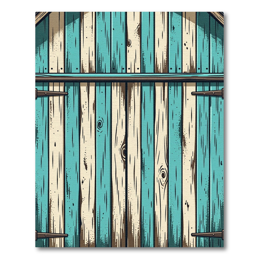 Rustic Teal and Cream Wood Plank Rug