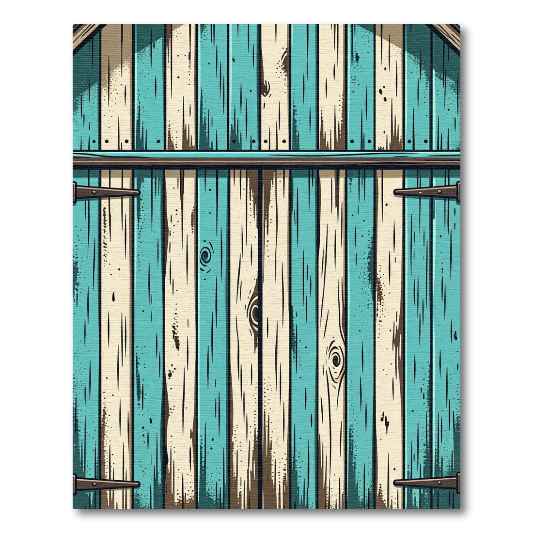 Rustic Teal and Cream Wood Plank Rug