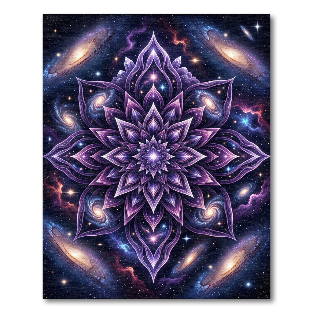 Cosmic Violet Celestial Lotus Mandala Rug