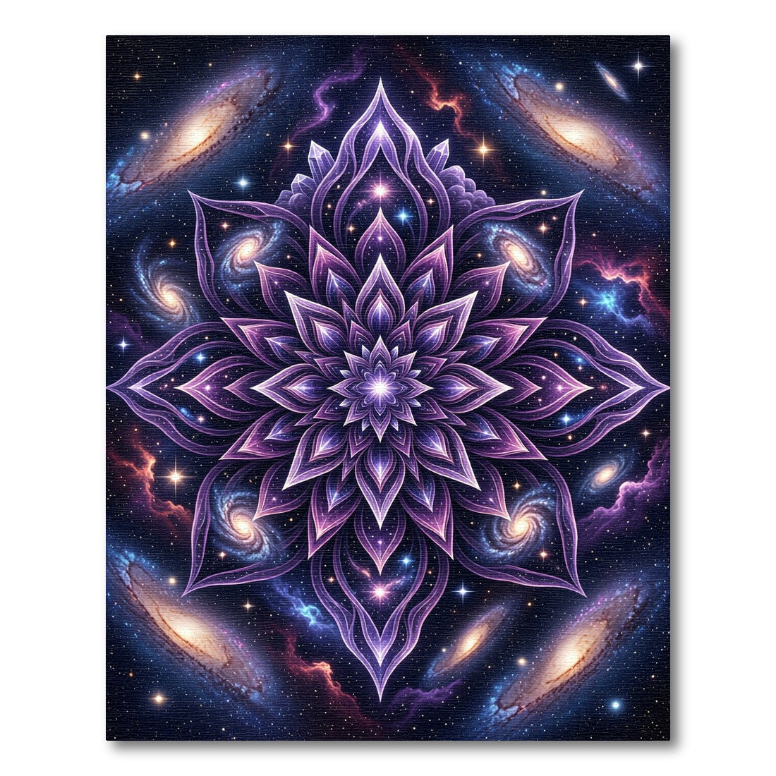 Cosmic Violet Celestial Lotus Mandala Rug