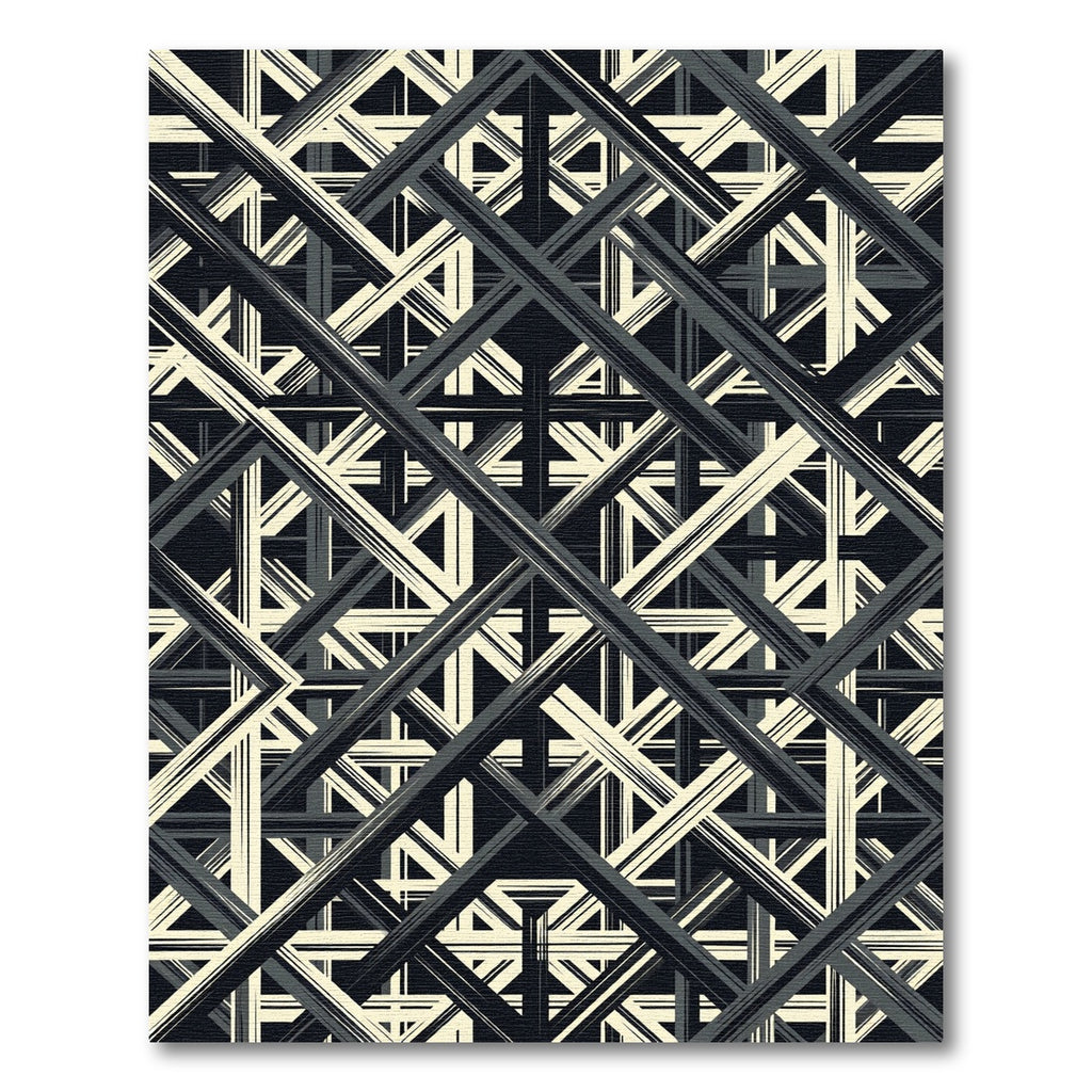 Monochrome Geometric Grid Intersecting Lines Rug