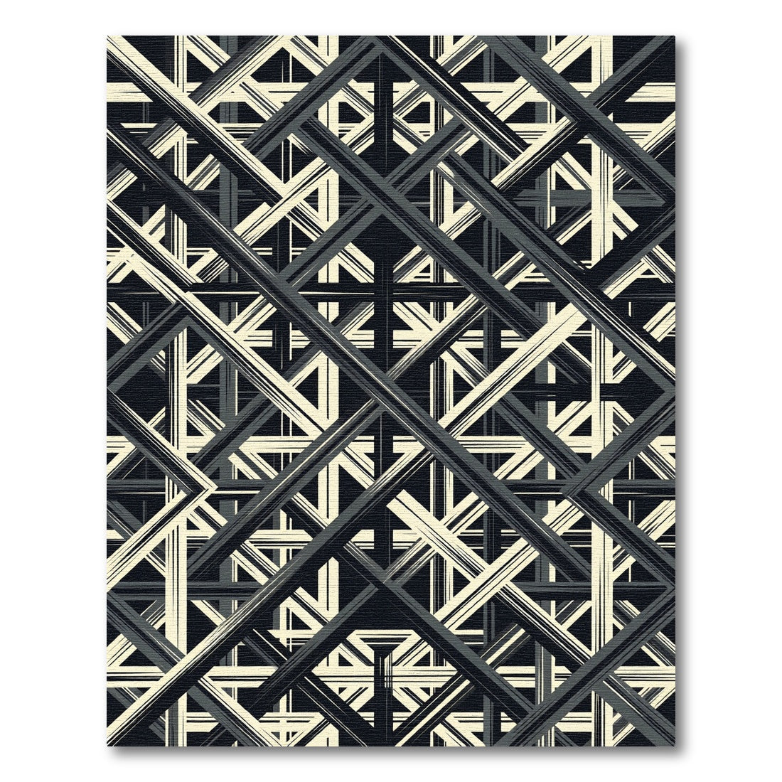Monochrome Geometric Grid Intersecting Lines Rug
