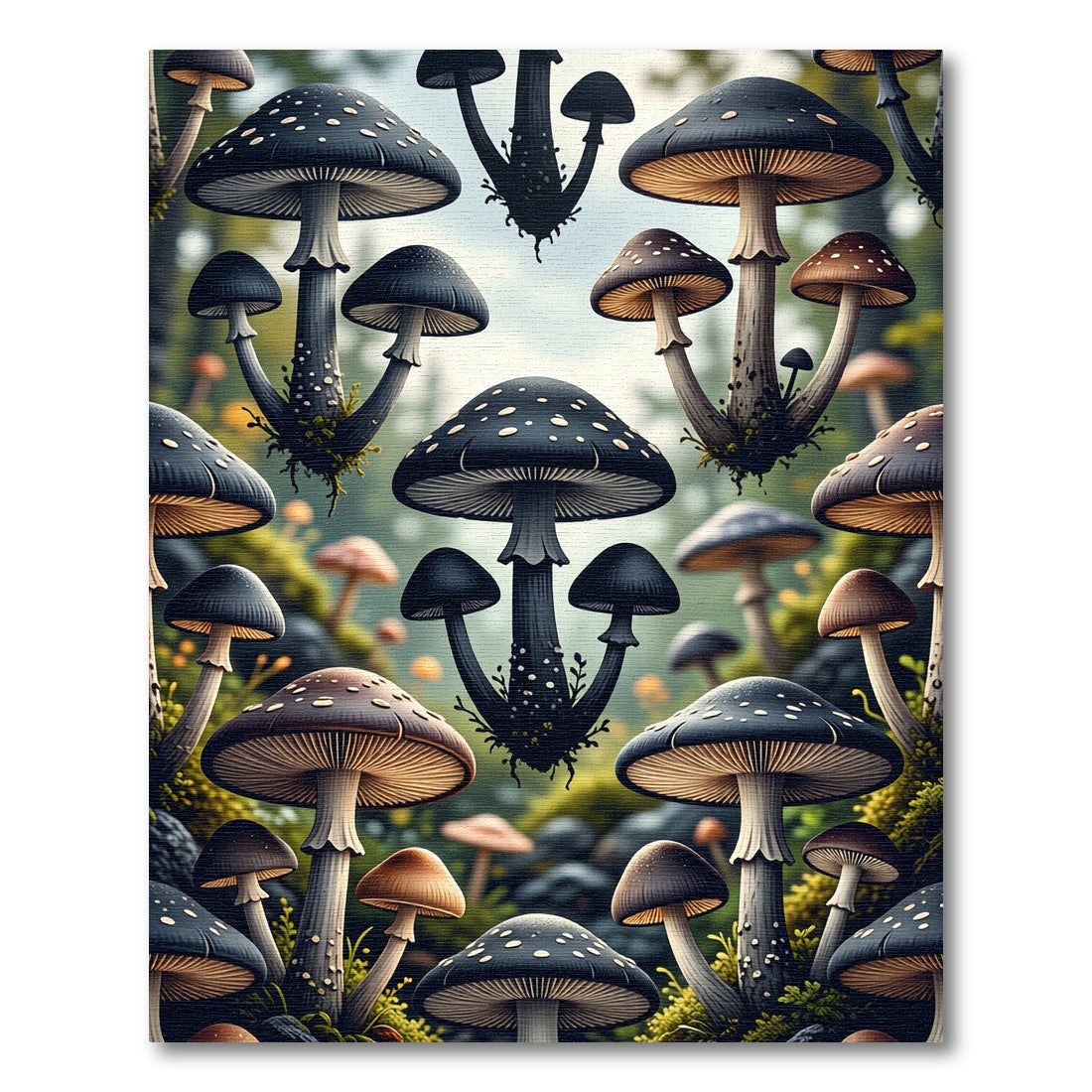 Whimsical Ethereal Black Mushroom Forest Rug