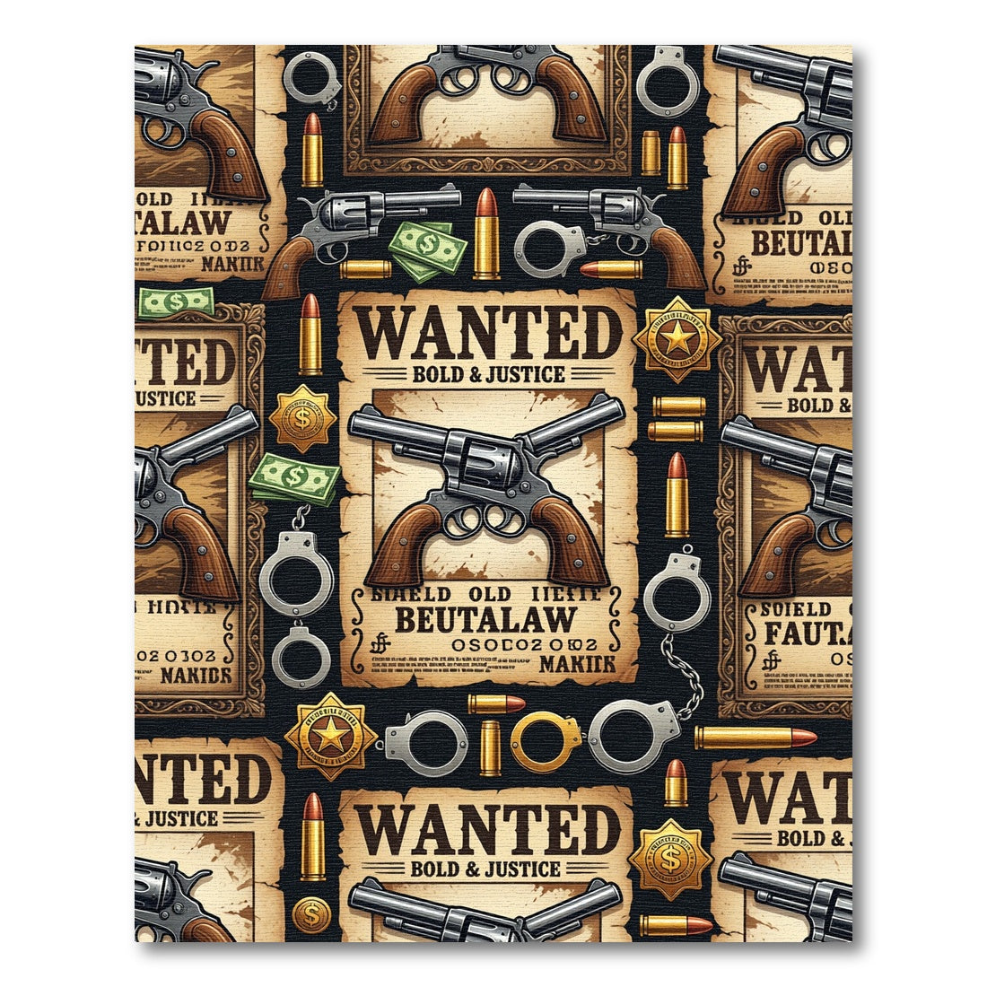 Vintage Western Wanted Poster Gun Rug