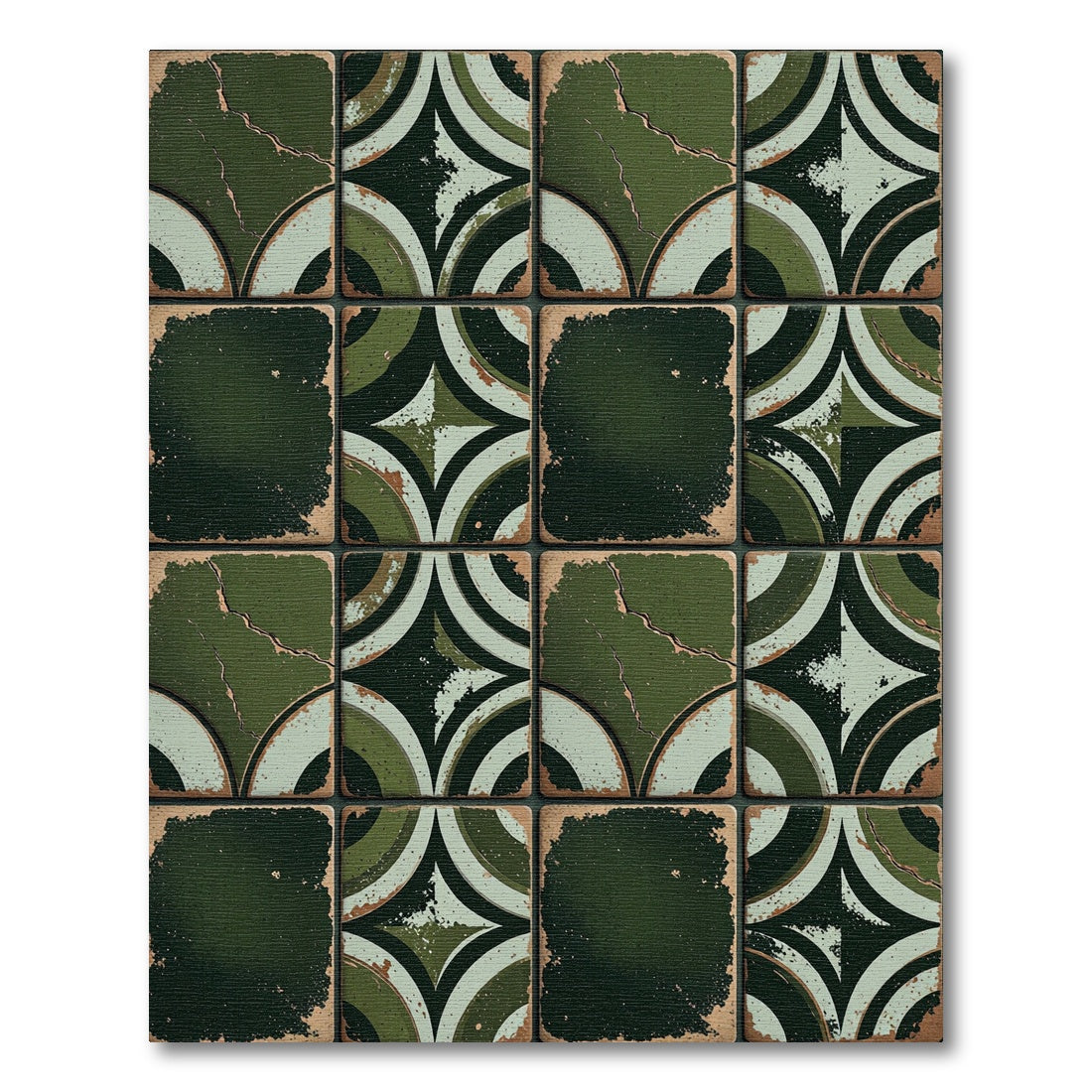 Midcentury Forest Green Geometric Arc Tile Rug
