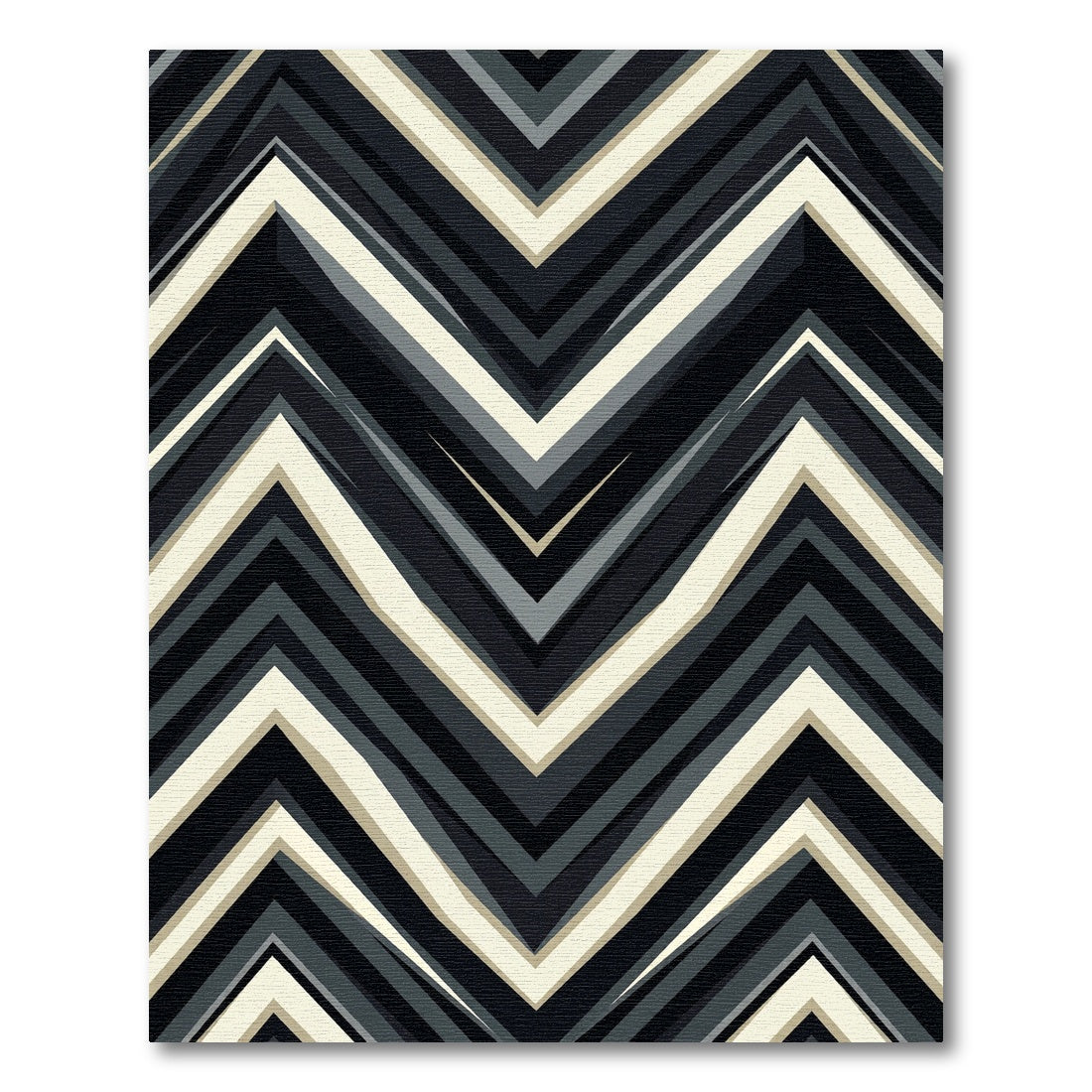 Dark Gray Cream Chevron Zigzag Art Rug