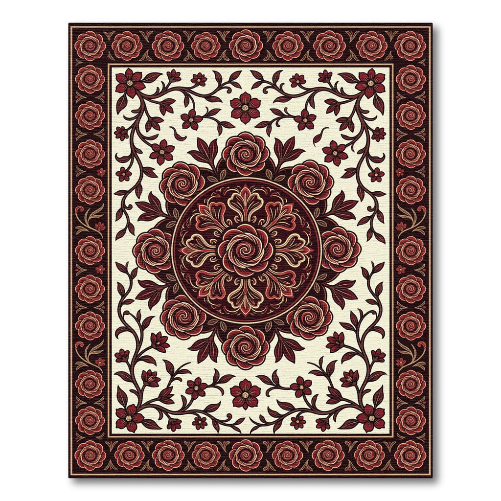 Crimson Rose Medallion Botanical Area Rug