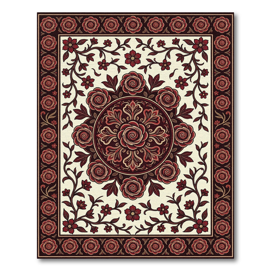 Crimson Rose Medallion Botanical Area Rug