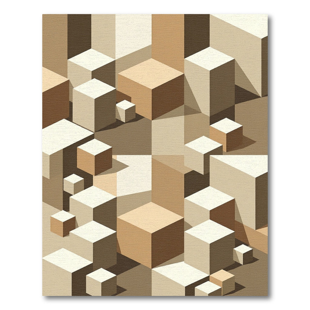 Neutral Earth Tone Geometric Cubes Rug