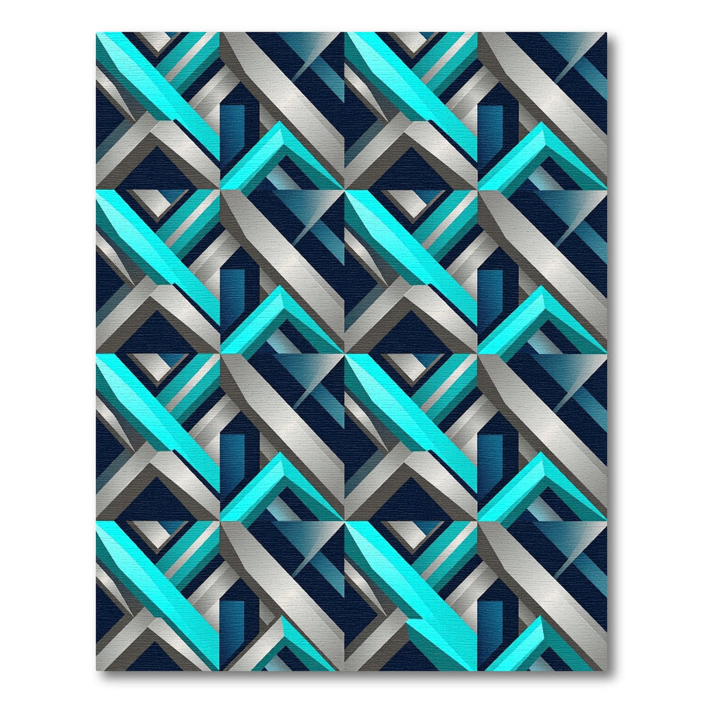 Geometric Teal Silver Abstract Sculpture Rug
