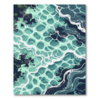 Teal Abstract Ocean Wave Ripples Rug