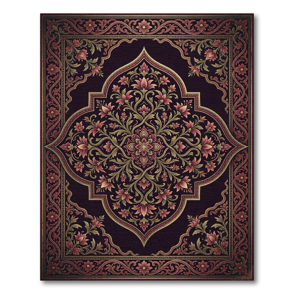 Ornate Burgundy Floral Medallion Tapestry Rug