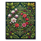 Elegant Floral Medallion Green Botanical Rug