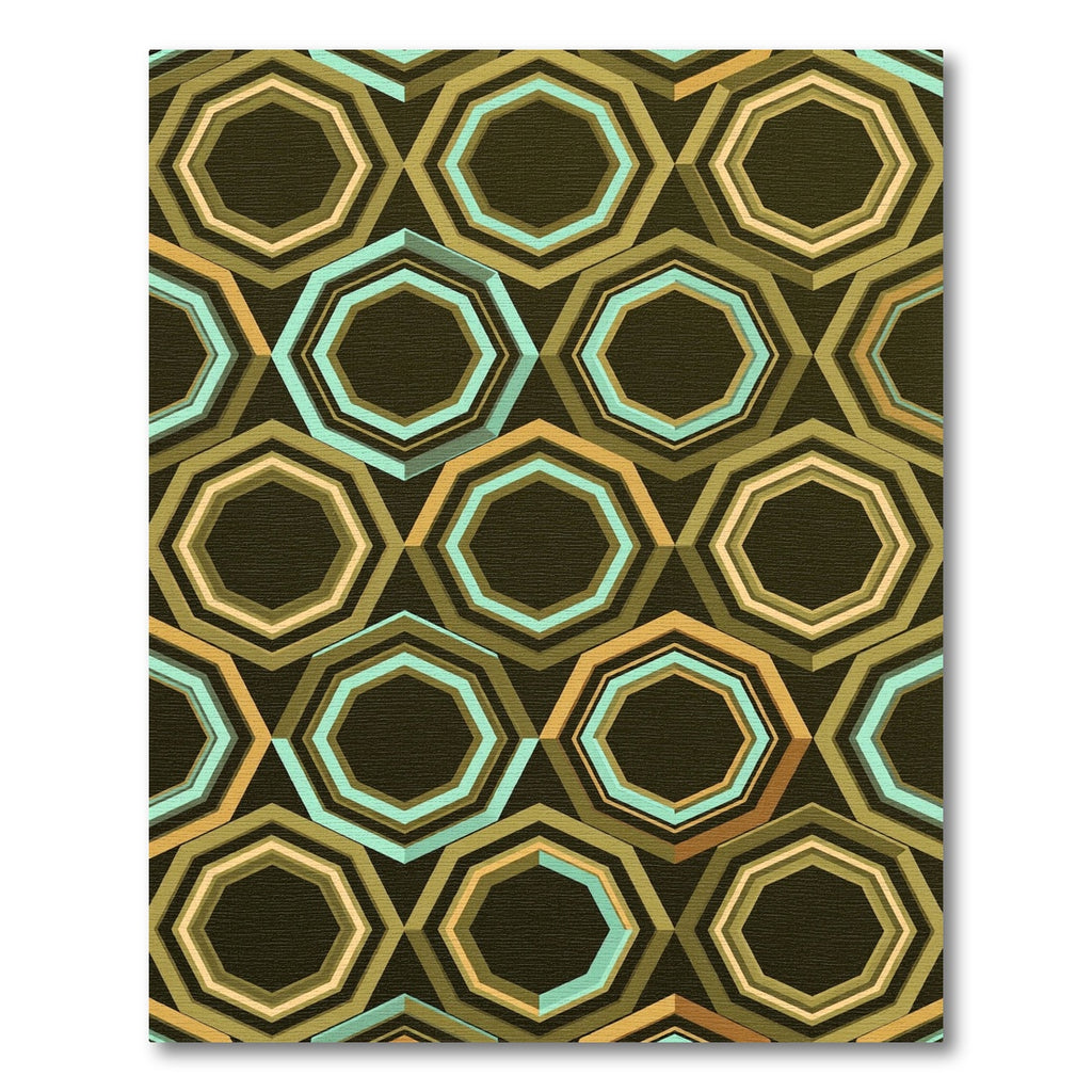 Mid-Century Retro Geometric Octagon Teal Gold Rug