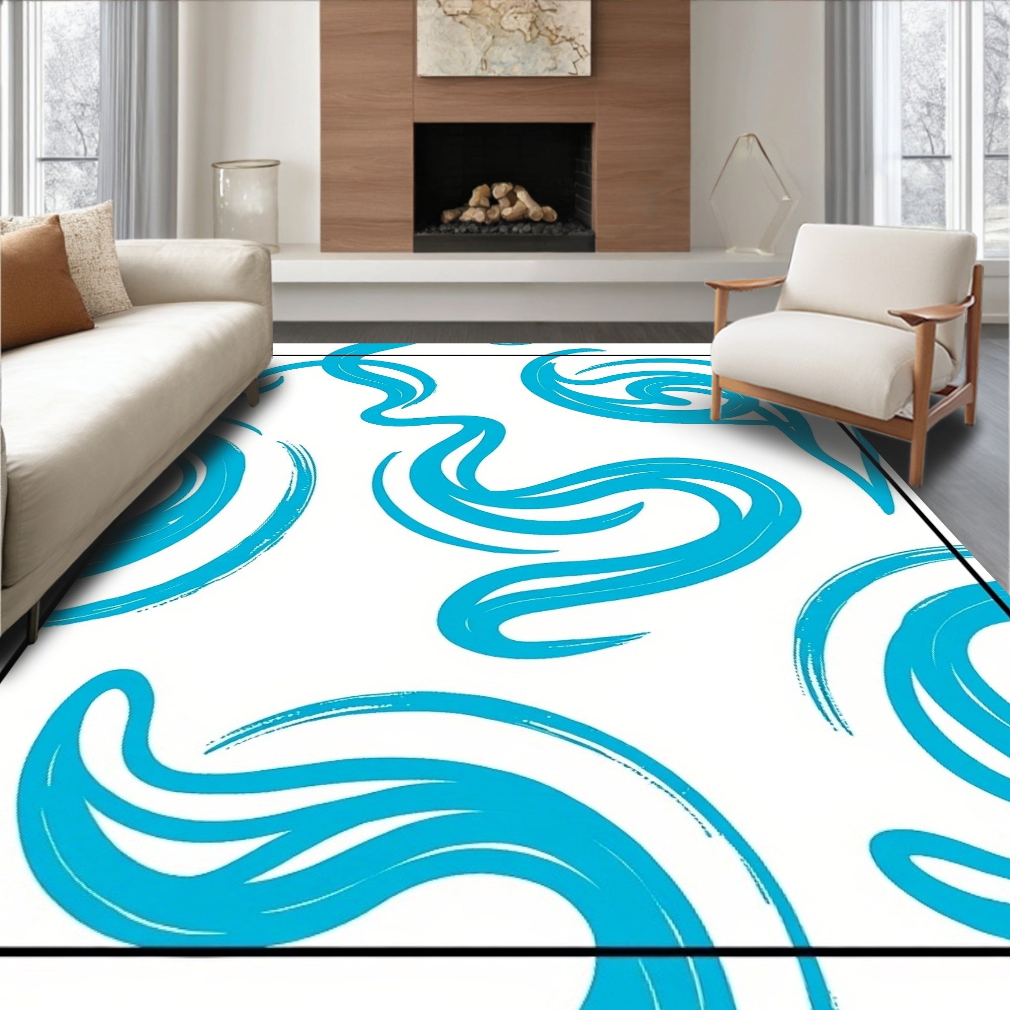 Abstract Aqua Swirl Pattern Rug