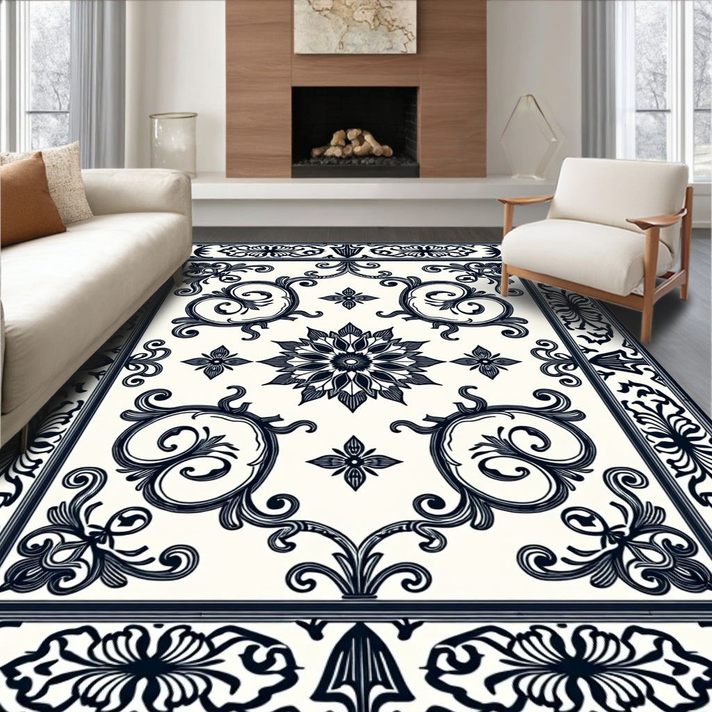 Ornate Floral Bordered Cream Rug