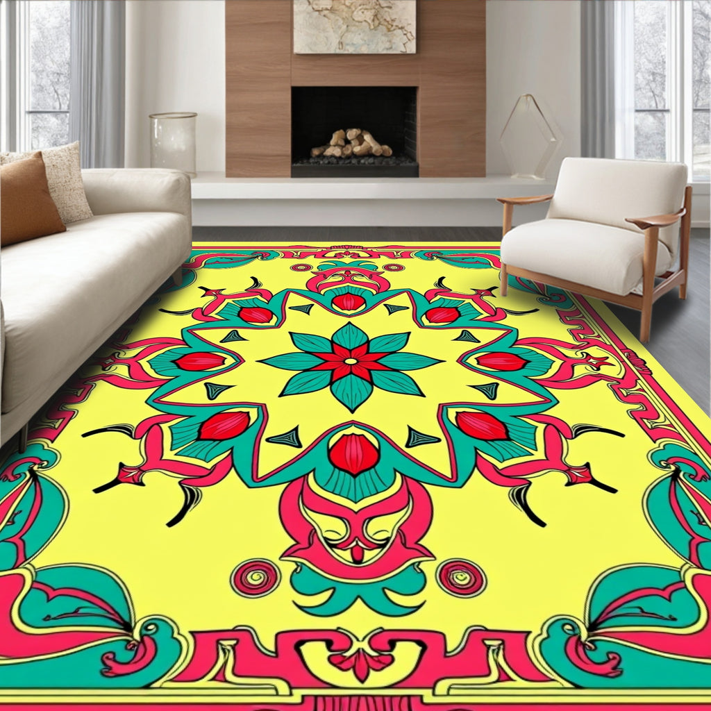 Vibrant Floral Medallion Pattern Rug