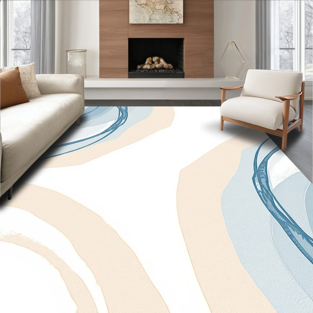 Abstract Blue Cream Swirls Rug