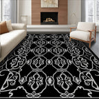Ornate Black Gray Floral Pattern Rug