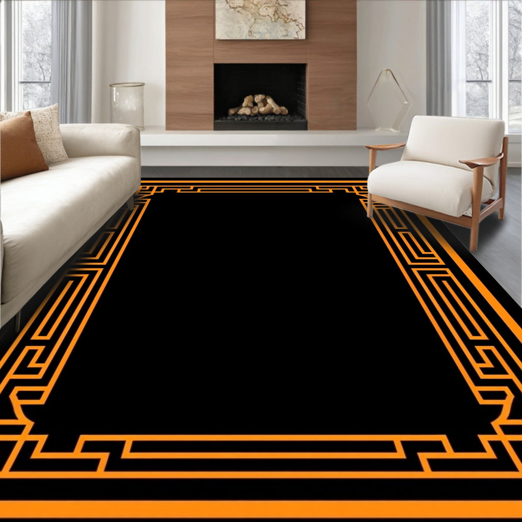 Bold Orange Geometric Border Rug
