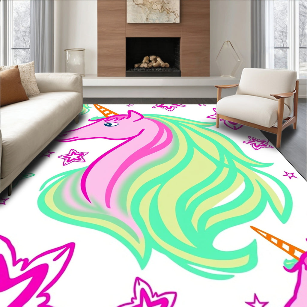 Pink Unicorn With Rainbow Mane Rug