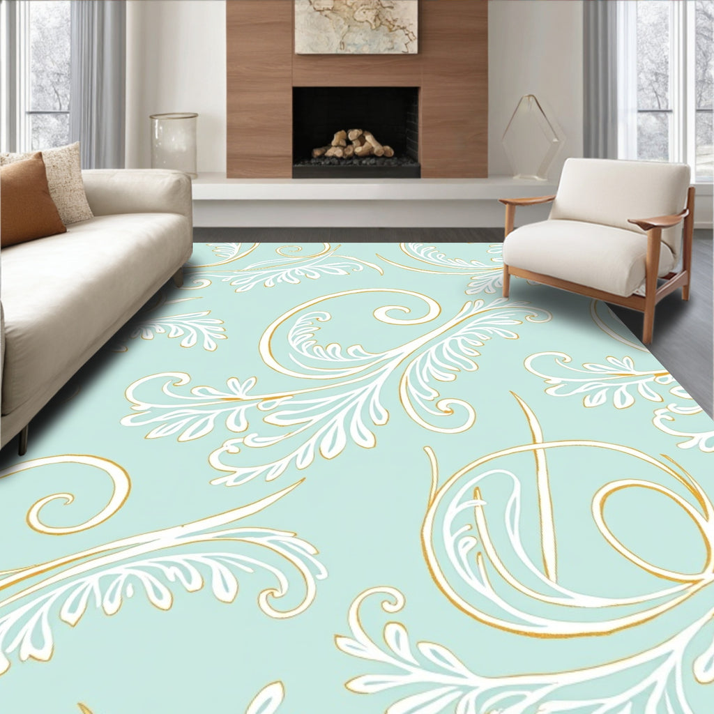 Elegant White Gold Swirls Rug
