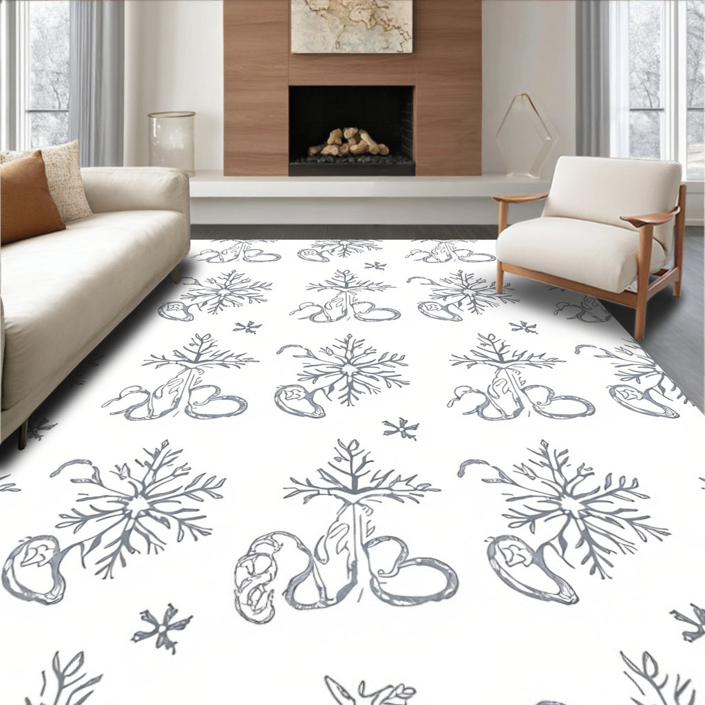 Gray Snowflake Tree Abstract Medallion Rug
