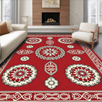 Bright Red Floral Medallion Pattern Rug