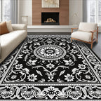 Intricate Floral Mandala Black and White Rug
