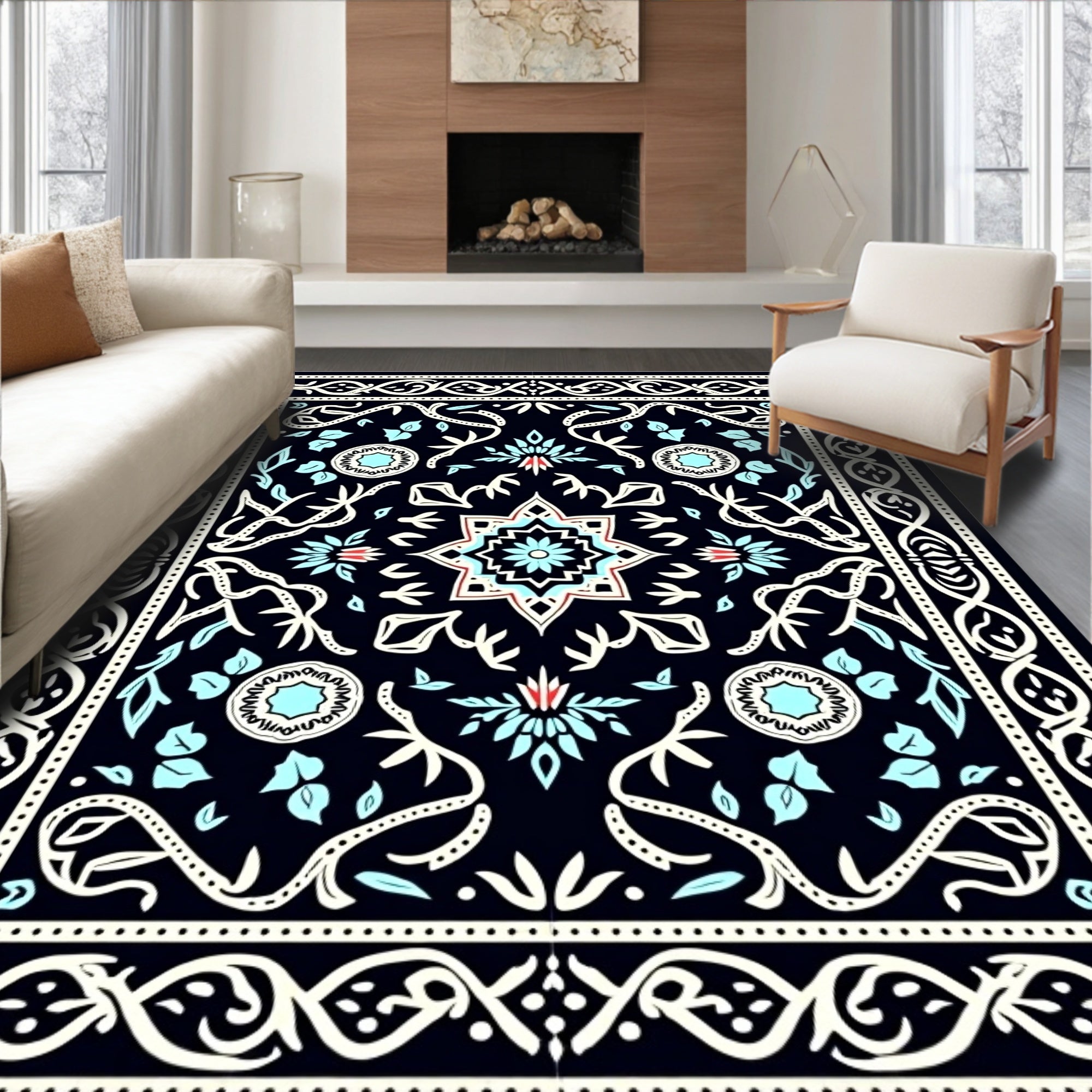 Traditional Floral Medallion Dark Rug