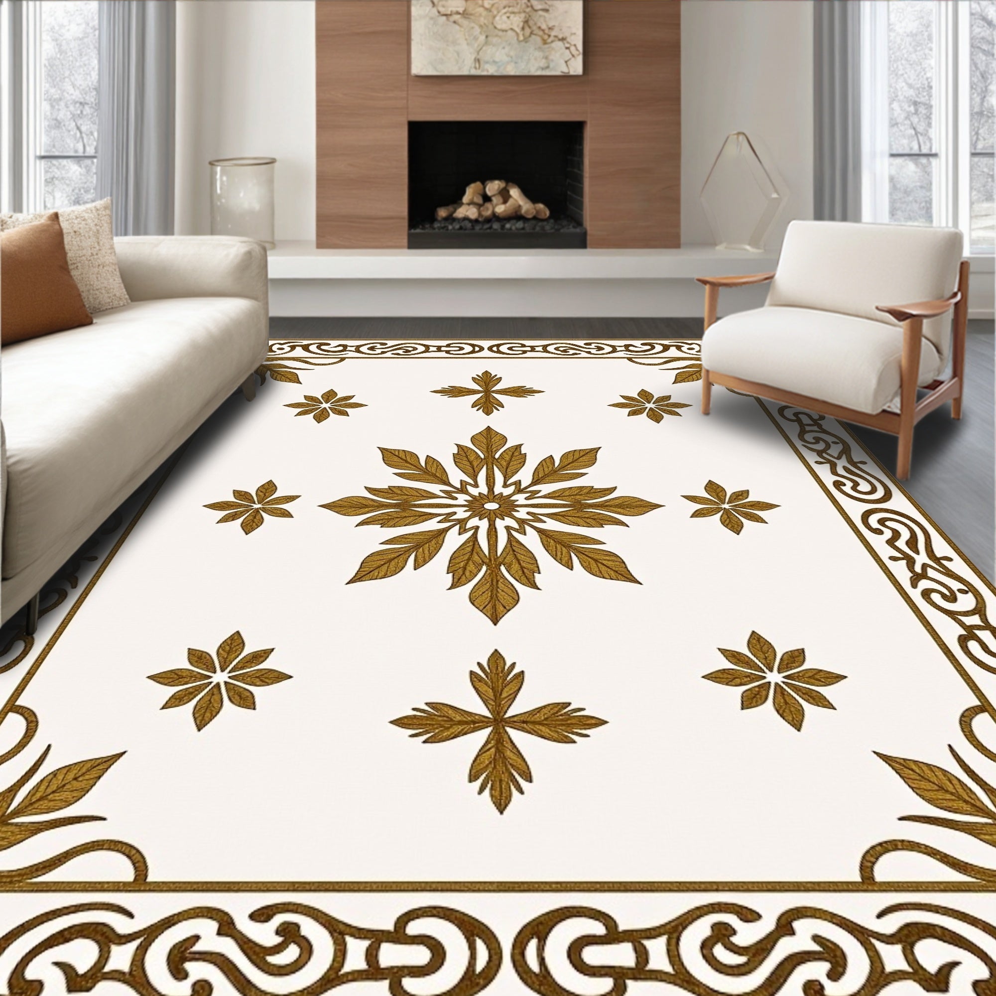 Ornamental Floral Leaf Medallion Rug