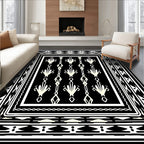 Black White Geometric Fan Pattern Rug
