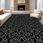 Ornate Grey and Black Damask Pattern Rug