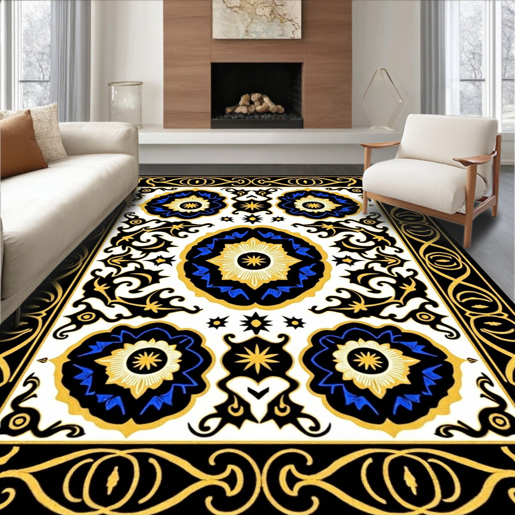 Ornate Floral Patterned Gold Rug
