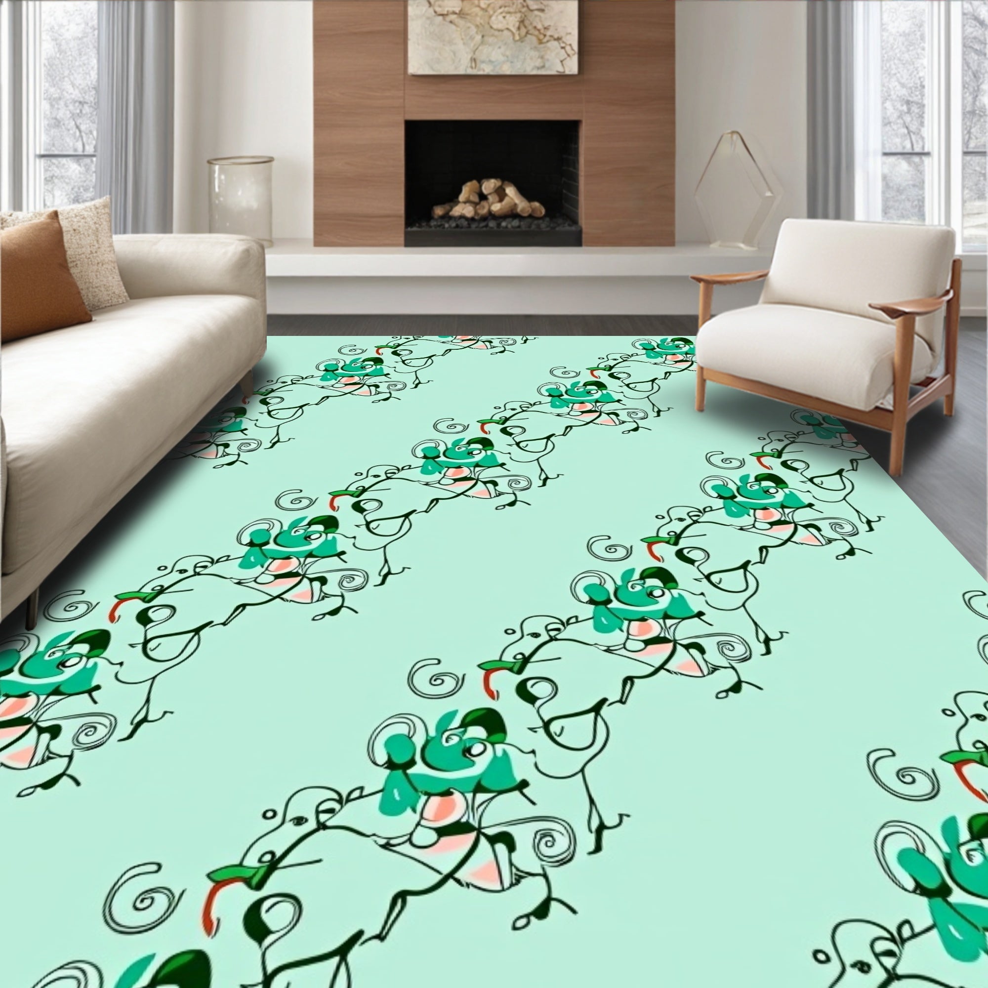 Abstract Green Swirls Pattern Rug