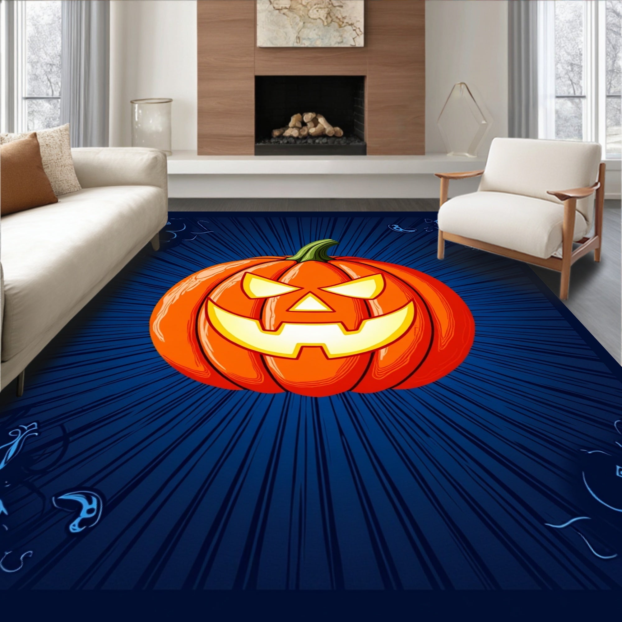 Spooky Jack O Lantern Halloween Rug