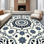 Navy Blue Floral Intricate Medallion Rug