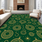 Emerald Gold Festive Holiday Ornaments Rug