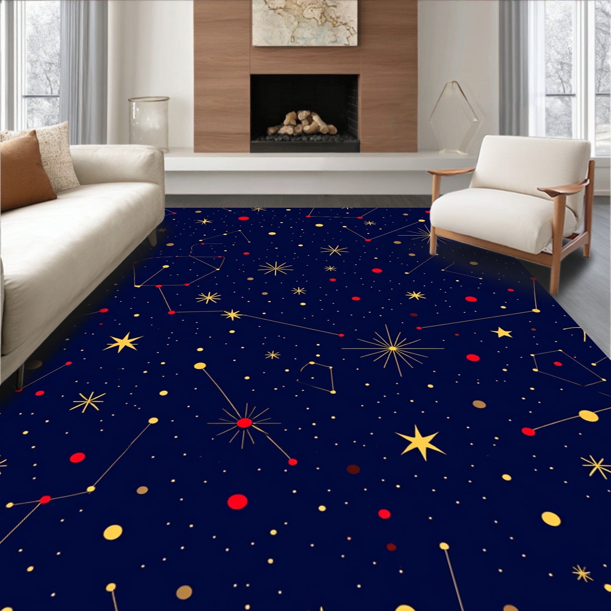 Celestial Night Sky Constellation Design Rug