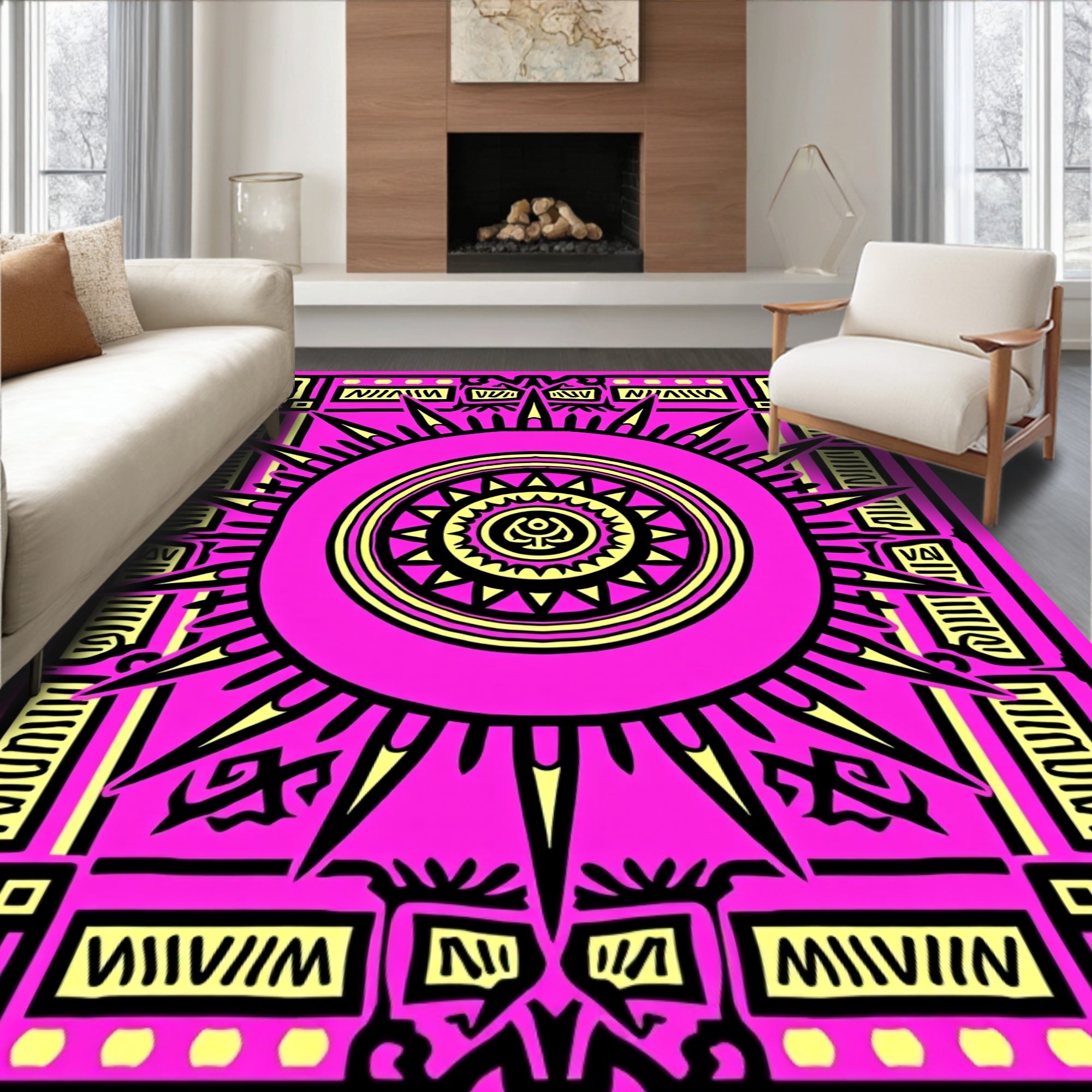 Radiant Sunburst Geometric Pattern Rug
