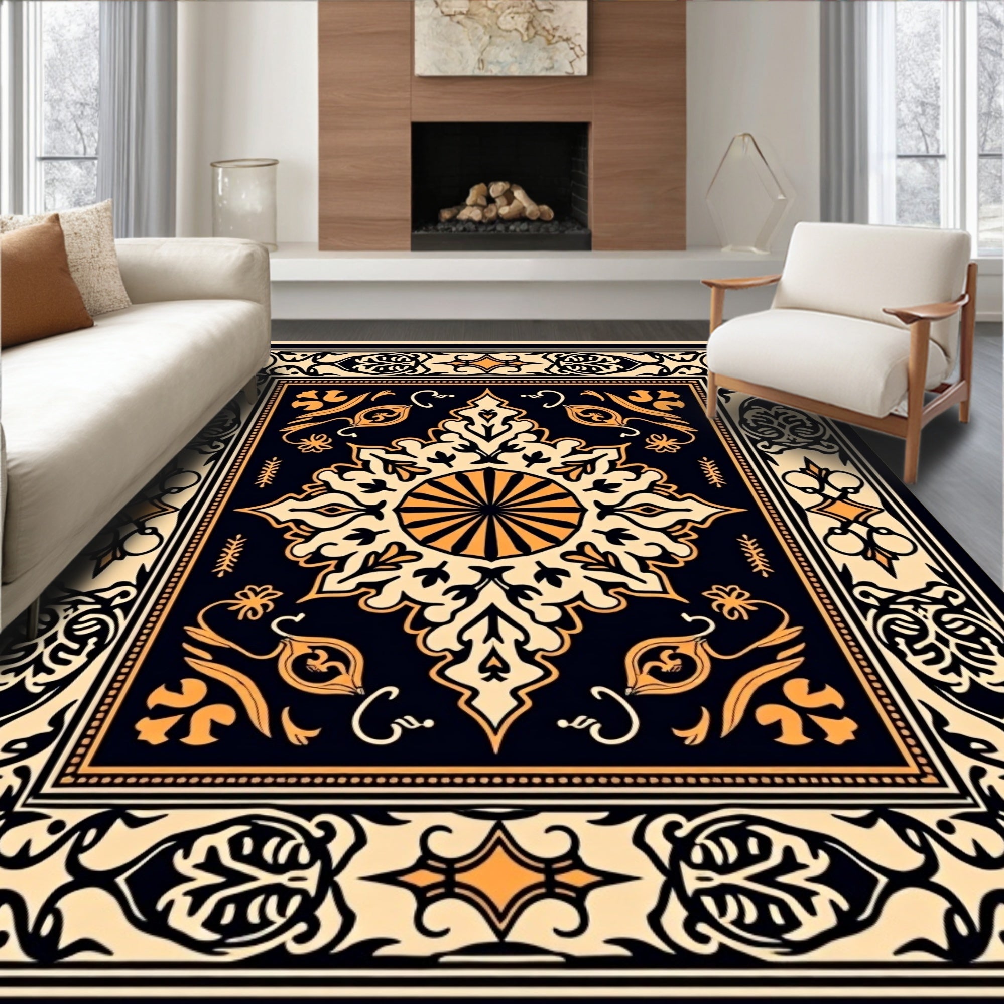 Ornate Floral Medallion Pattern Rug