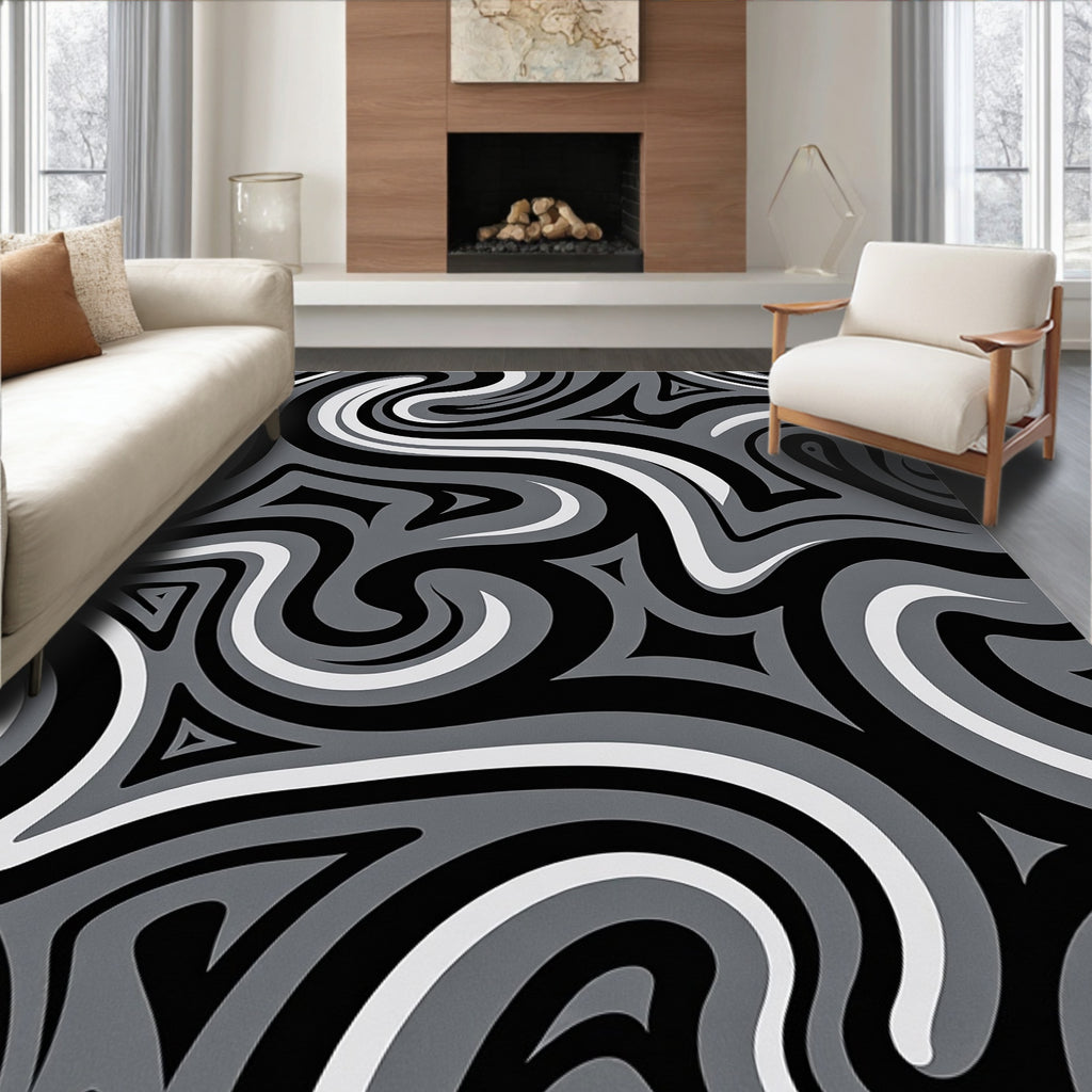 Monochromatic Abstract Swirl Pattern Rug