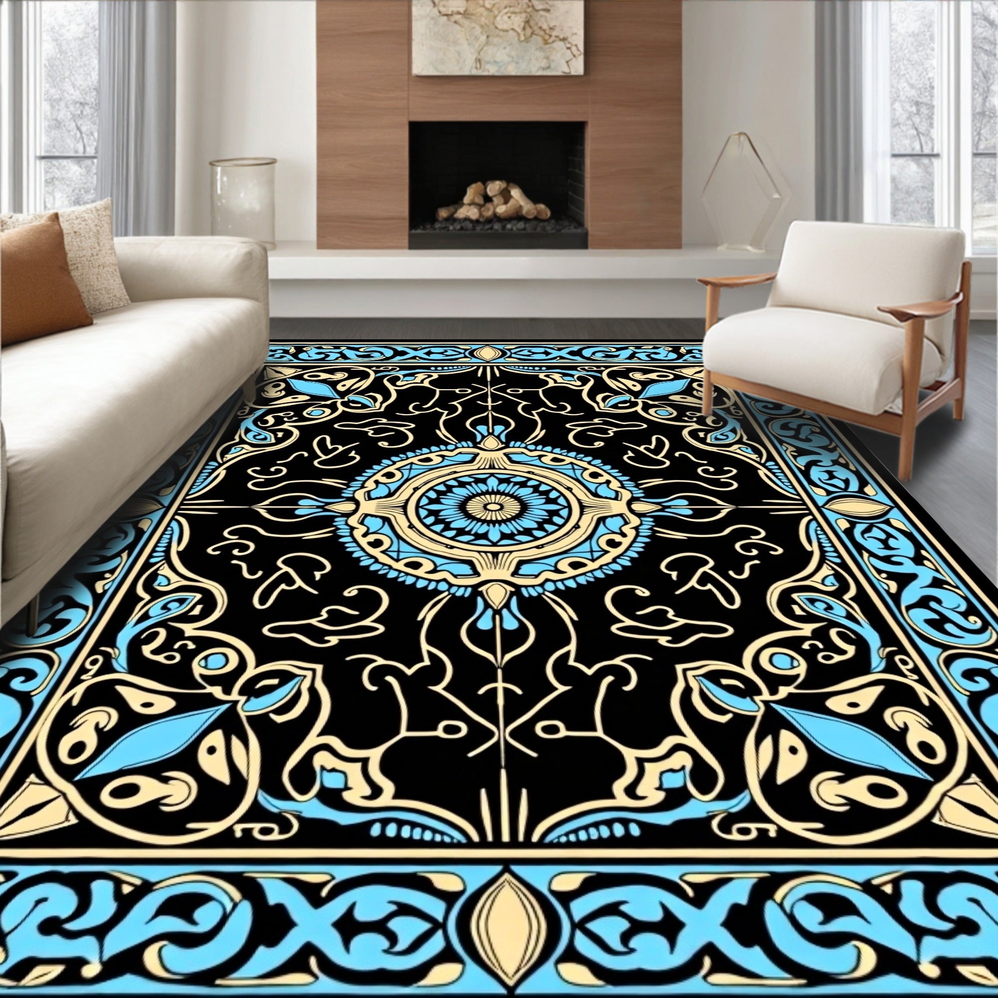 Intricate Floral Symmetry Pattern Rug