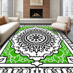 Black White Green Mandala Pattern Rug