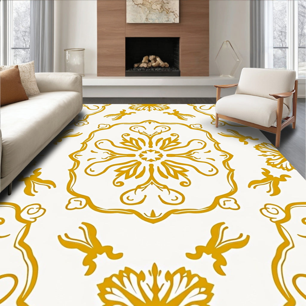 Golden Floral Mandala Pattern Rug