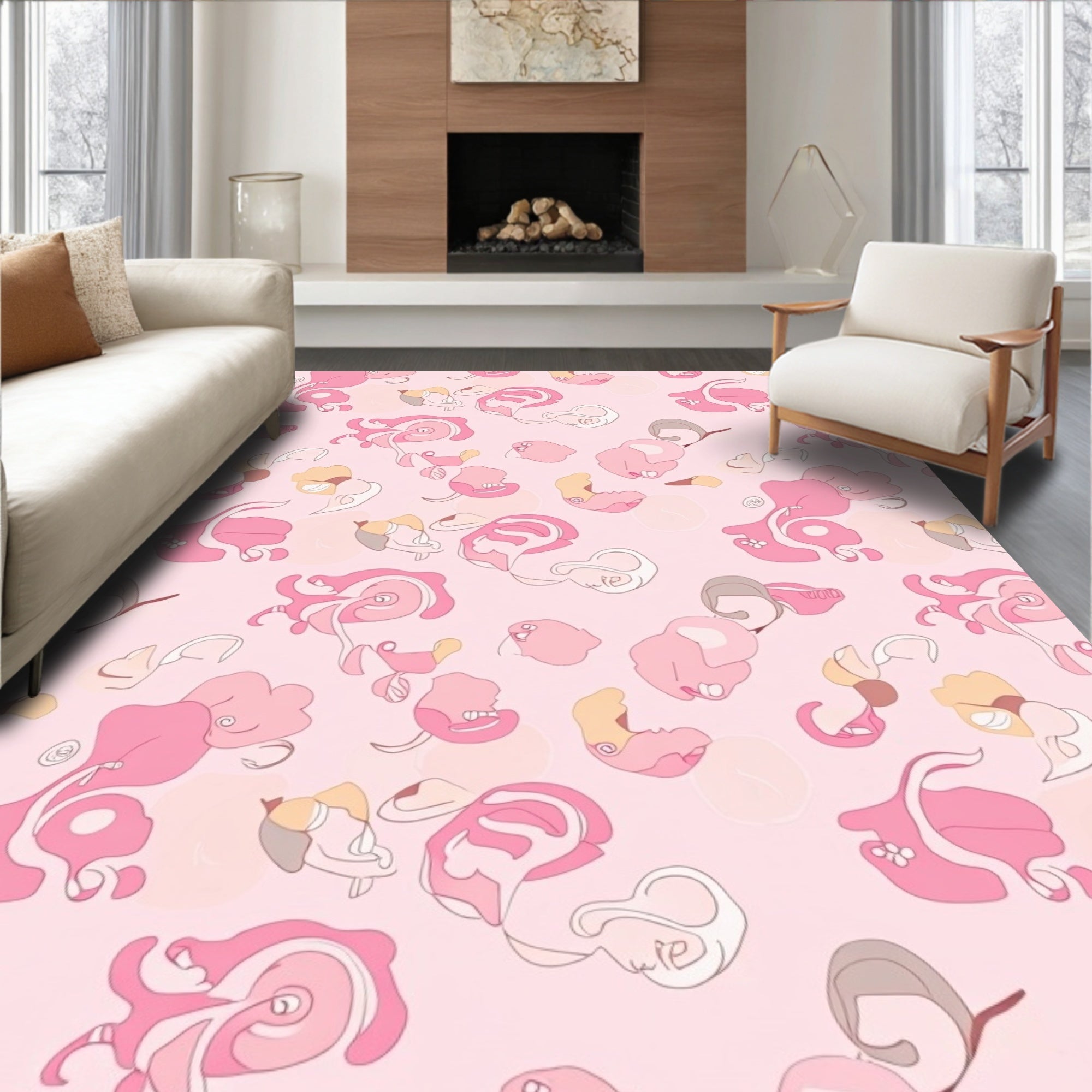 Abstract Pink Swirls Shapes Rug