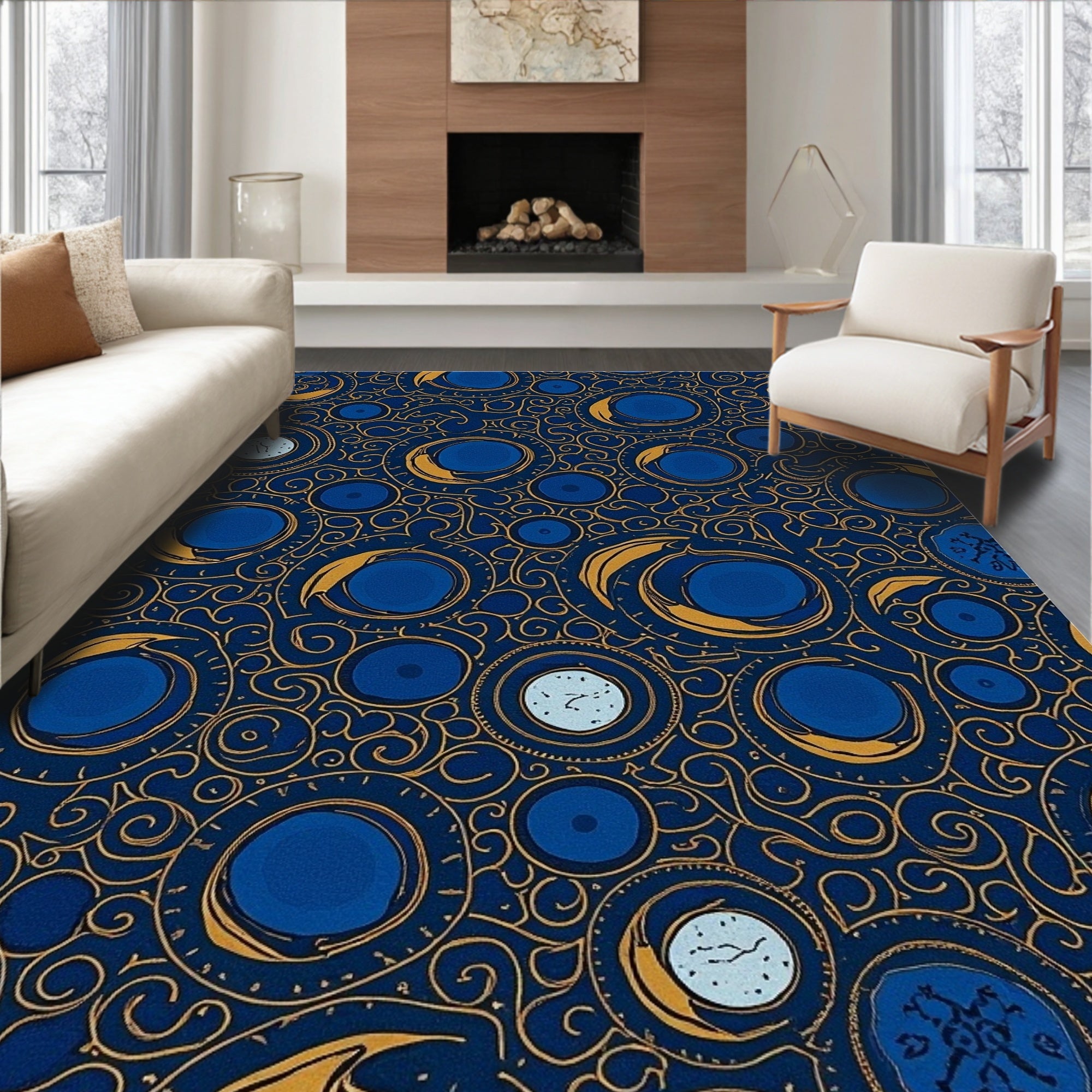Ornate Midnight Celestial Circles Rug