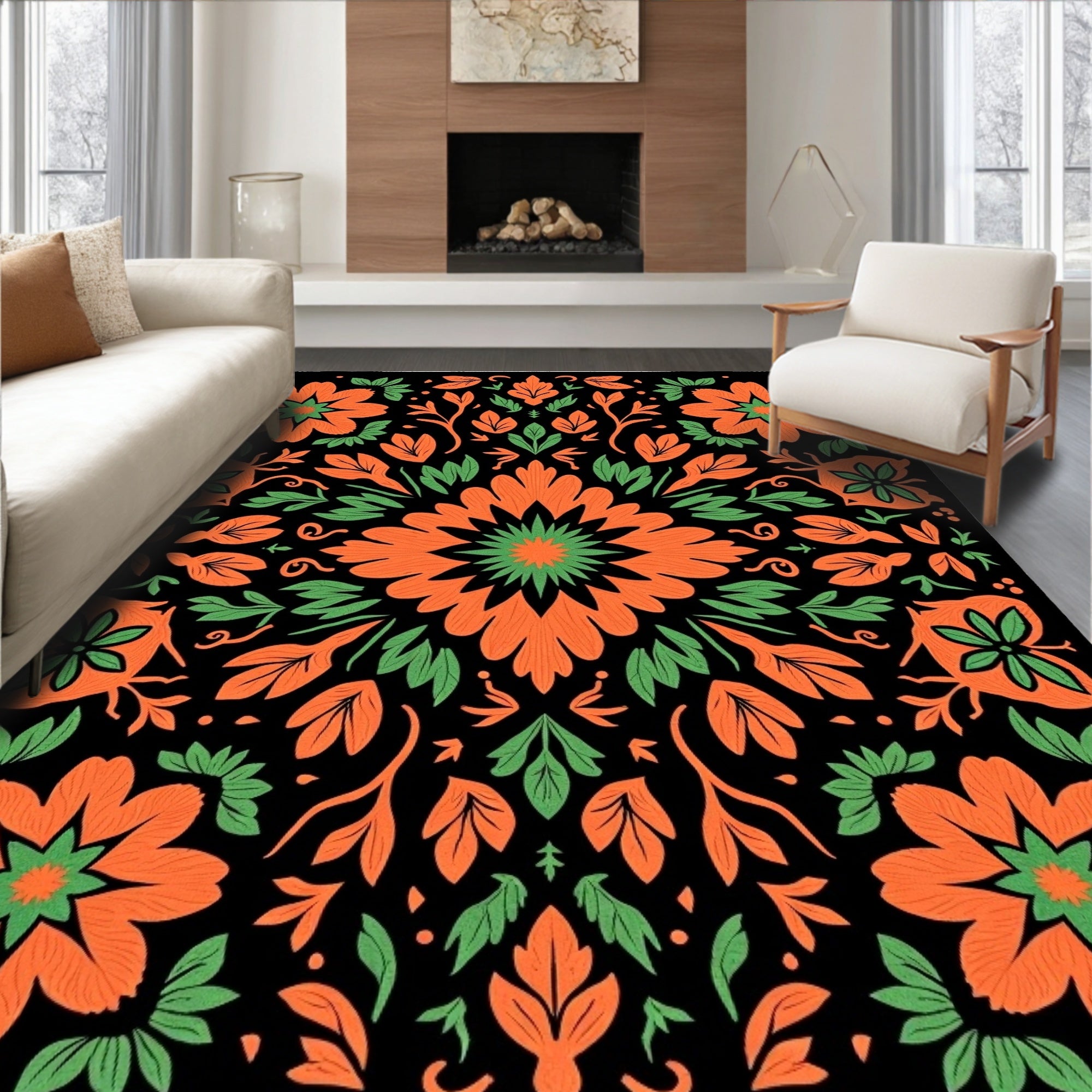 Botanical Floral Mandala Pattern Rug