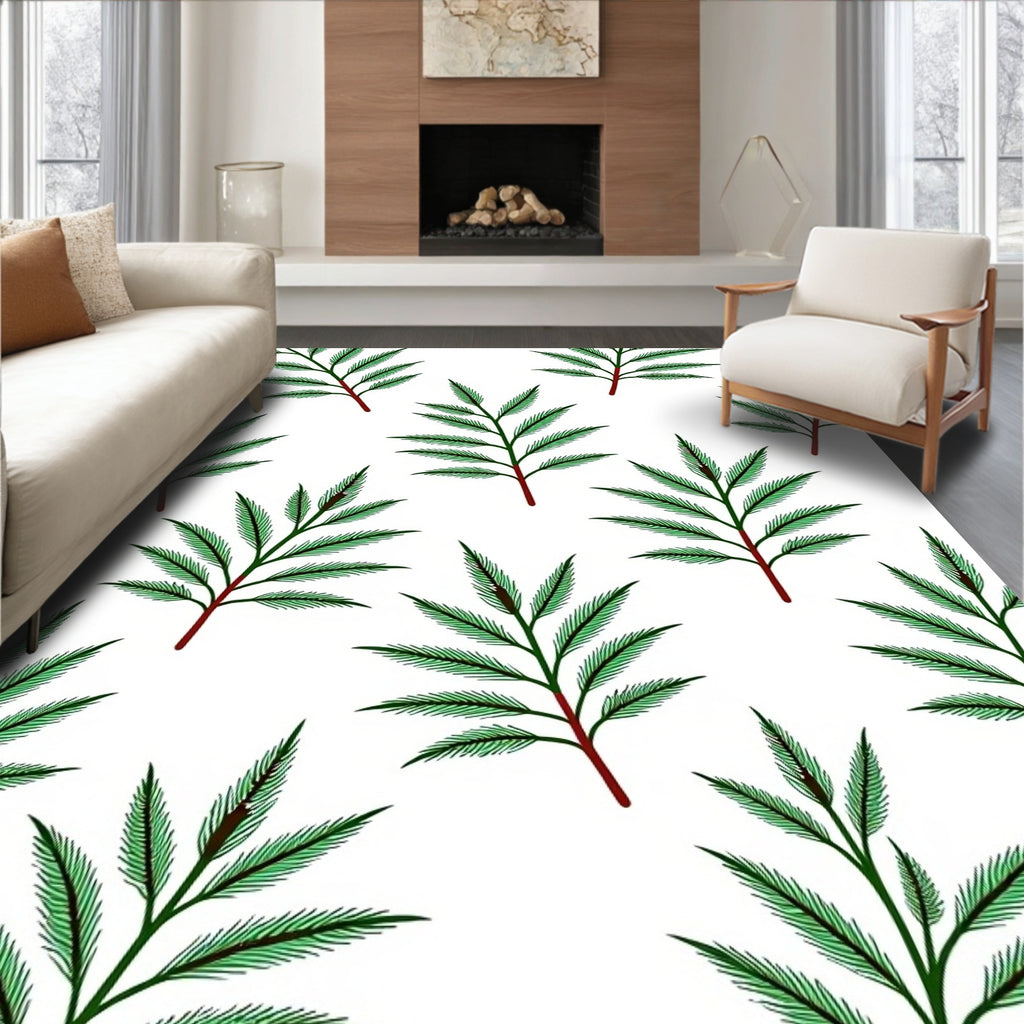 Green Fern Sprig Repeating Pattern Rug